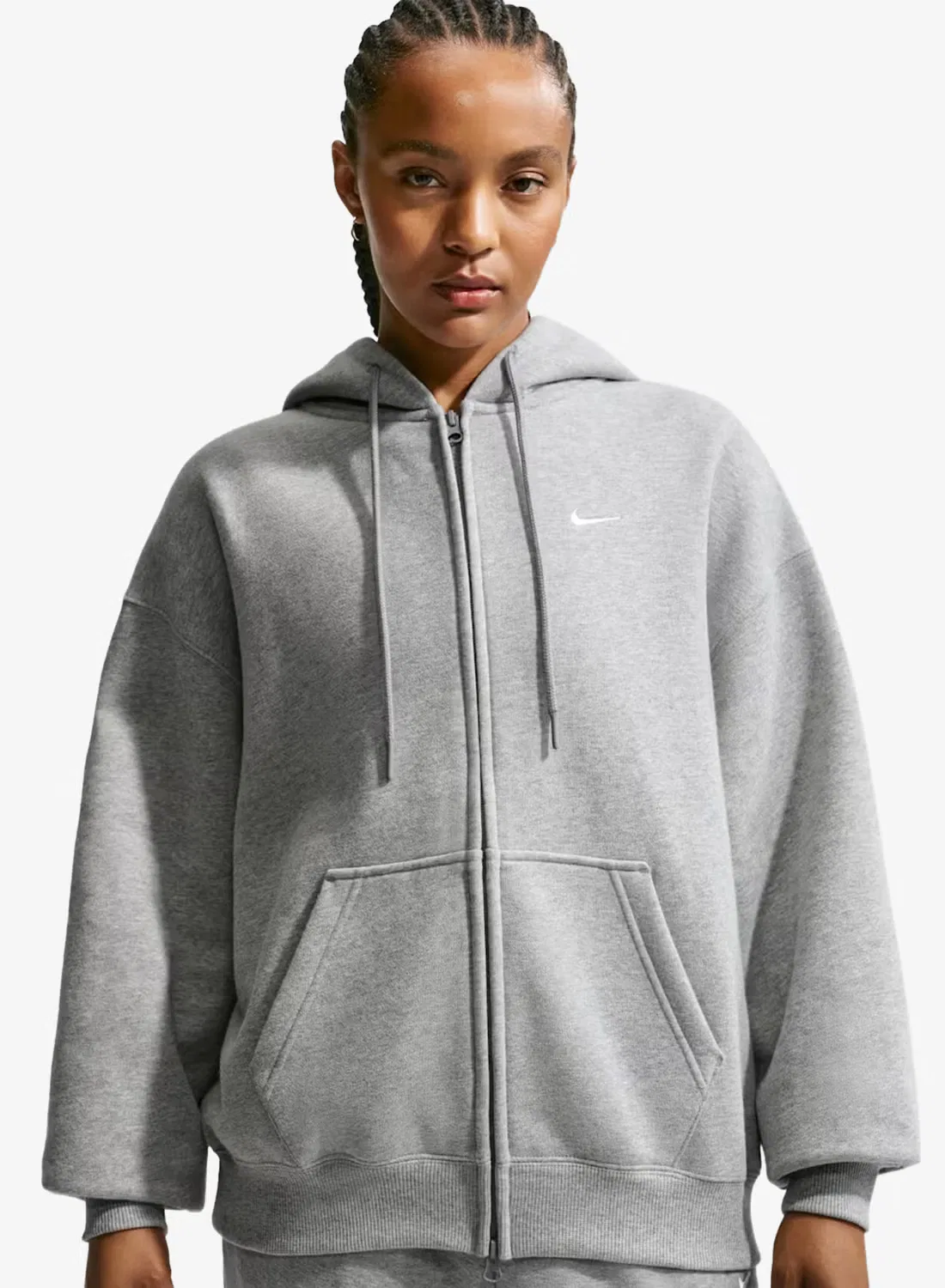 Худи оверсайз из флиса средней плотности Nike, темно-серый
