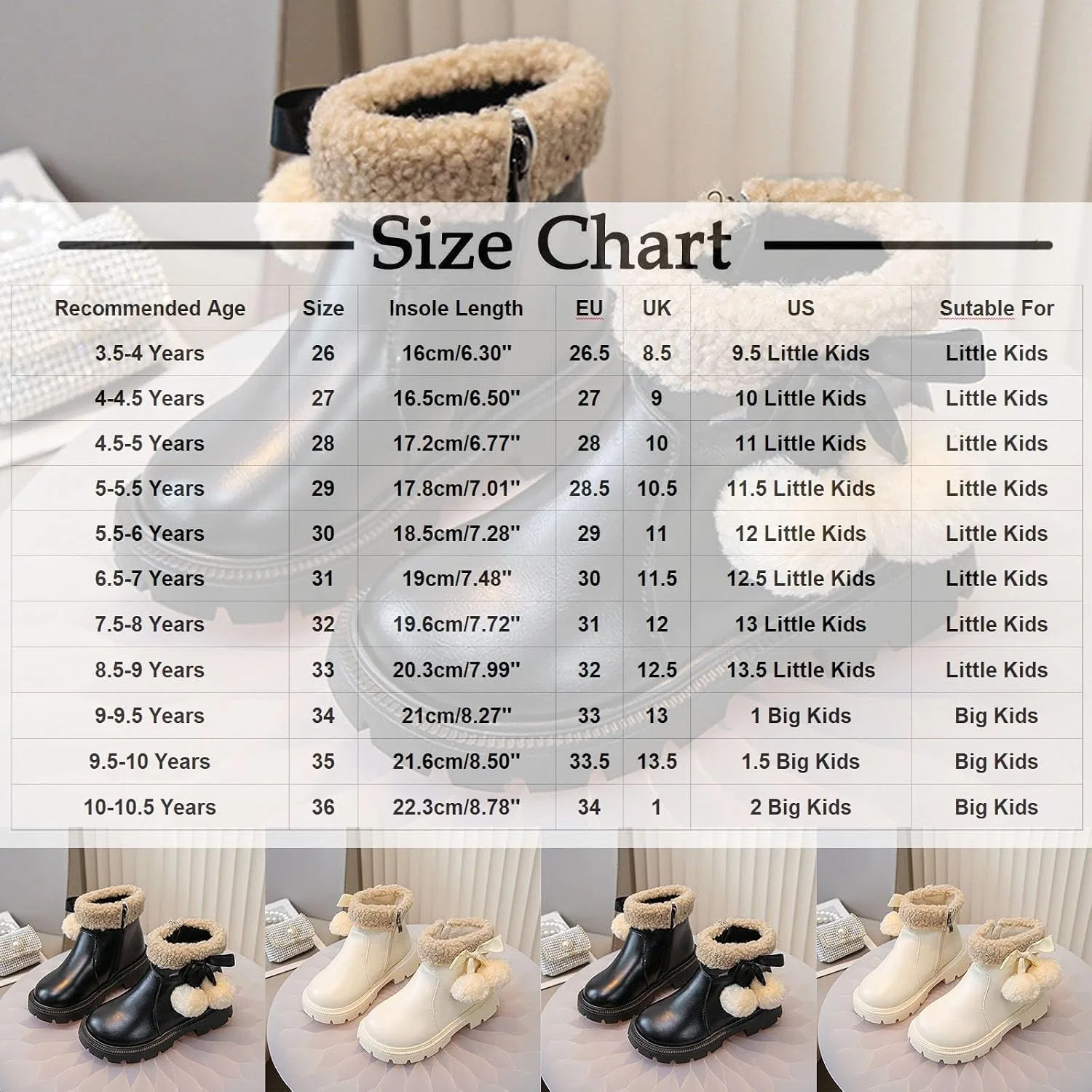 Детские зимние ботинки для девочек из замши с мехом SHOPESSA, Beige — фото 4