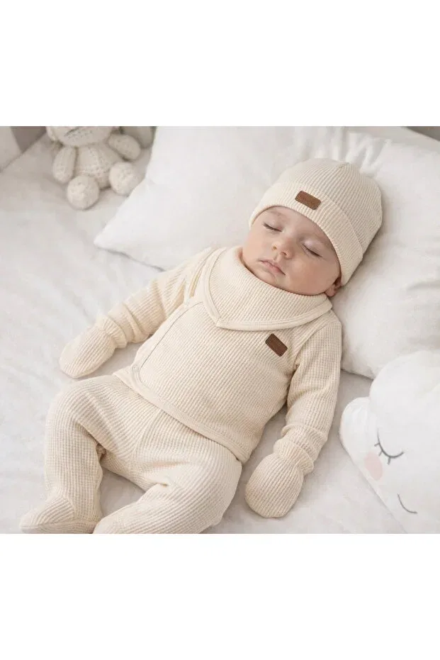 Детский комплект для новорожденных из органического хлопка Babymed, Beige — фото 2