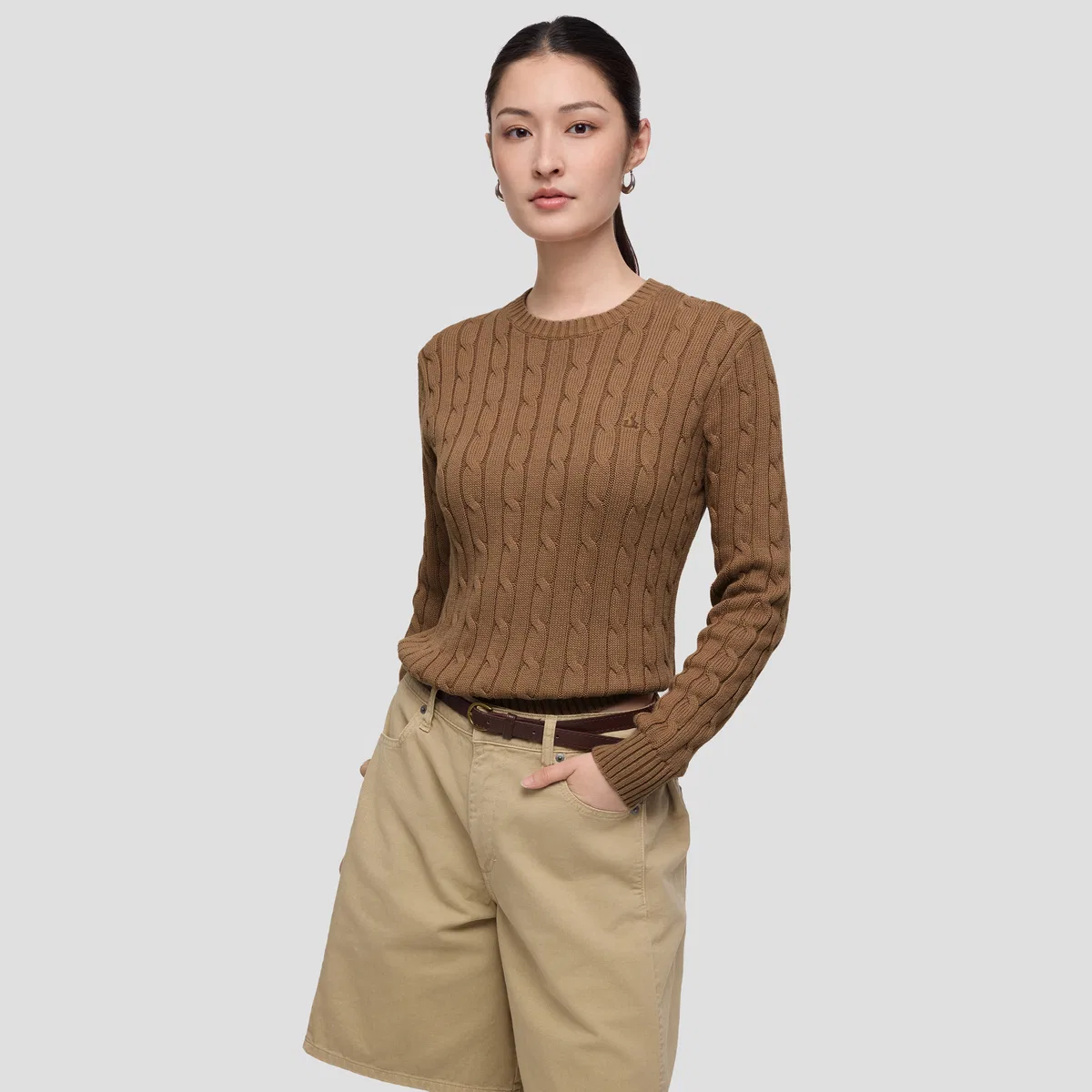 Женский свитер с круглым вырезом GAP, Camel — фото 4
