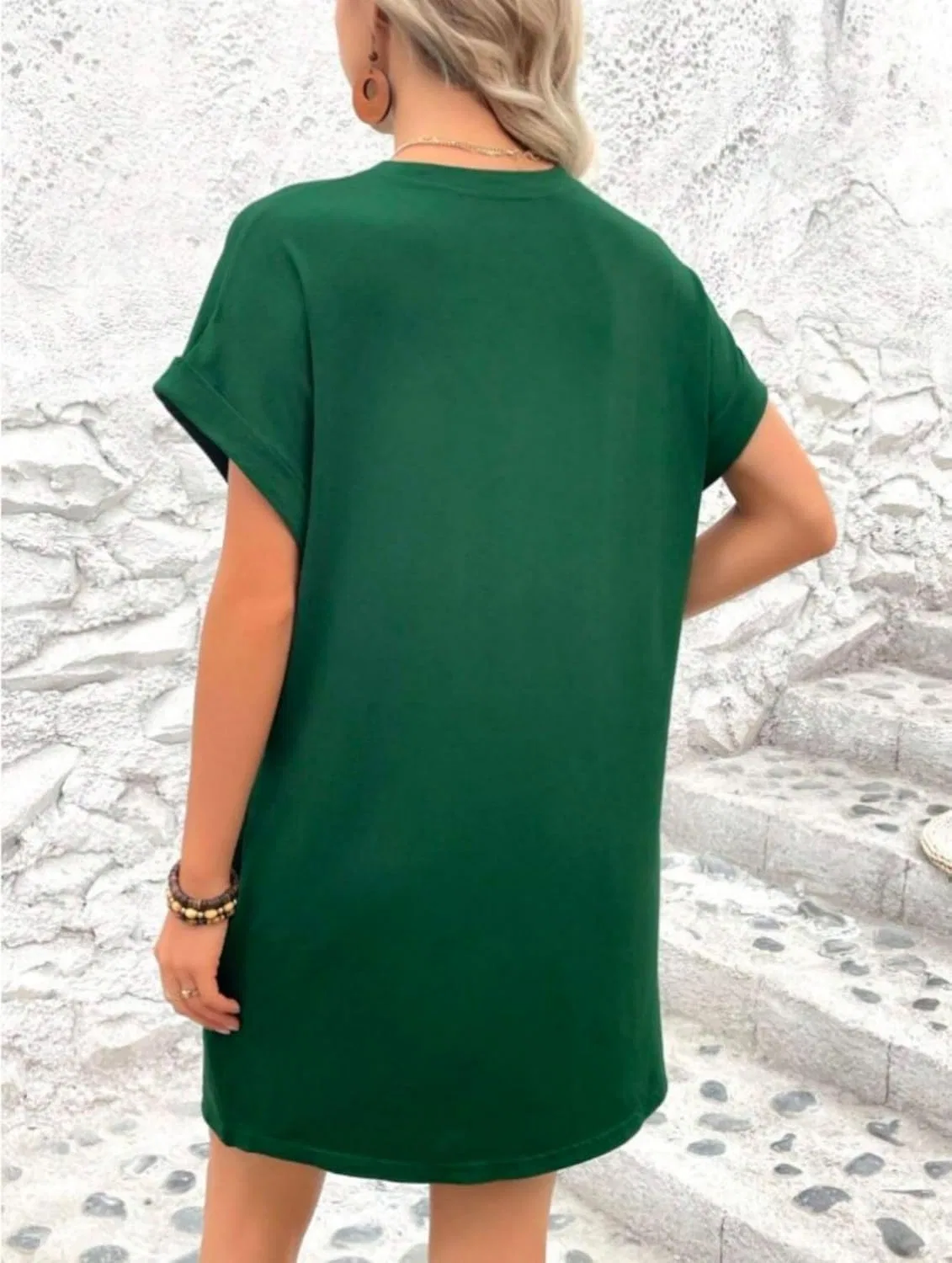 Женское летнее платье-футболка свободное мини, Dark Green — фото 4