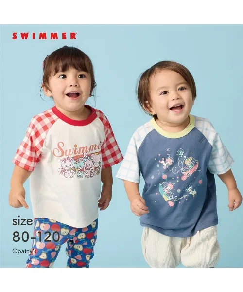 Детская футболка с принтом и контрастными рукавами SWIMMER, Red — фото 2