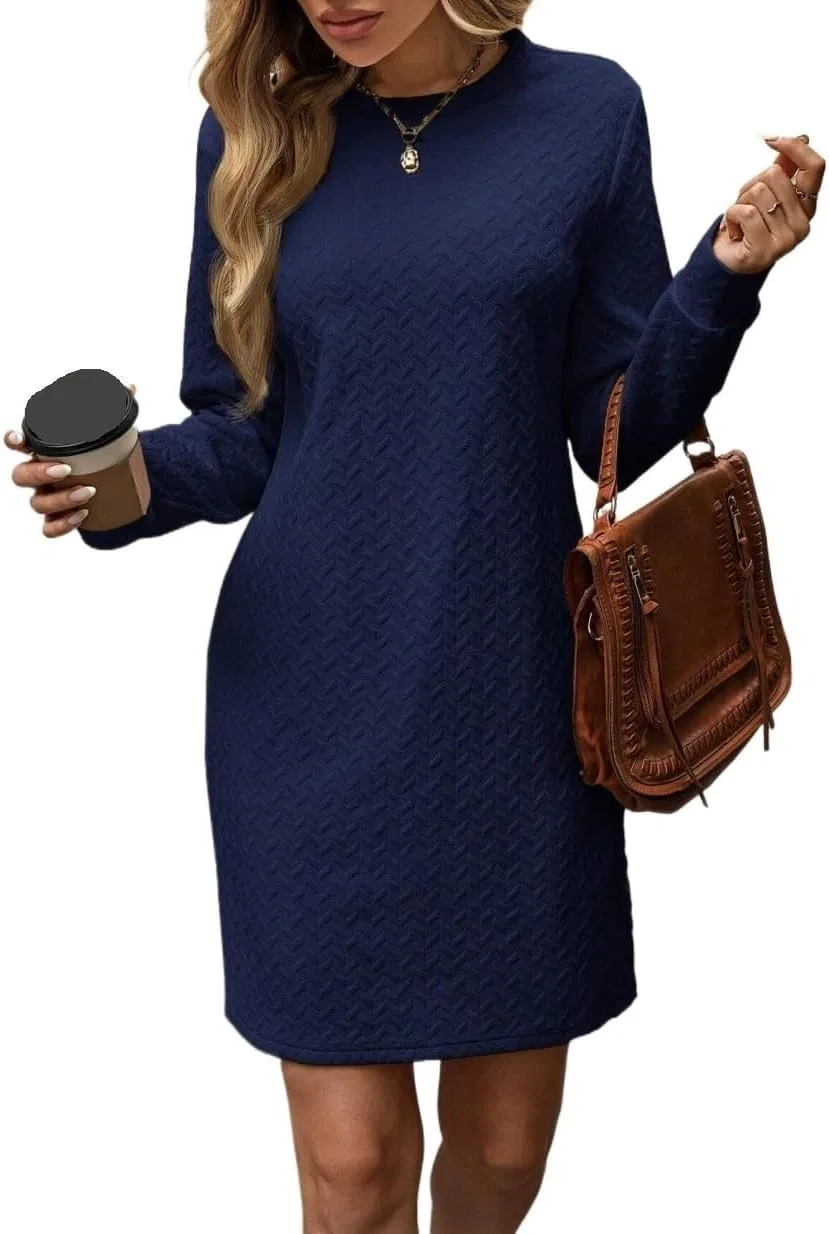 Женское короткое платье-футболка с длинным рукавом Regular Fit, Navy Blue
