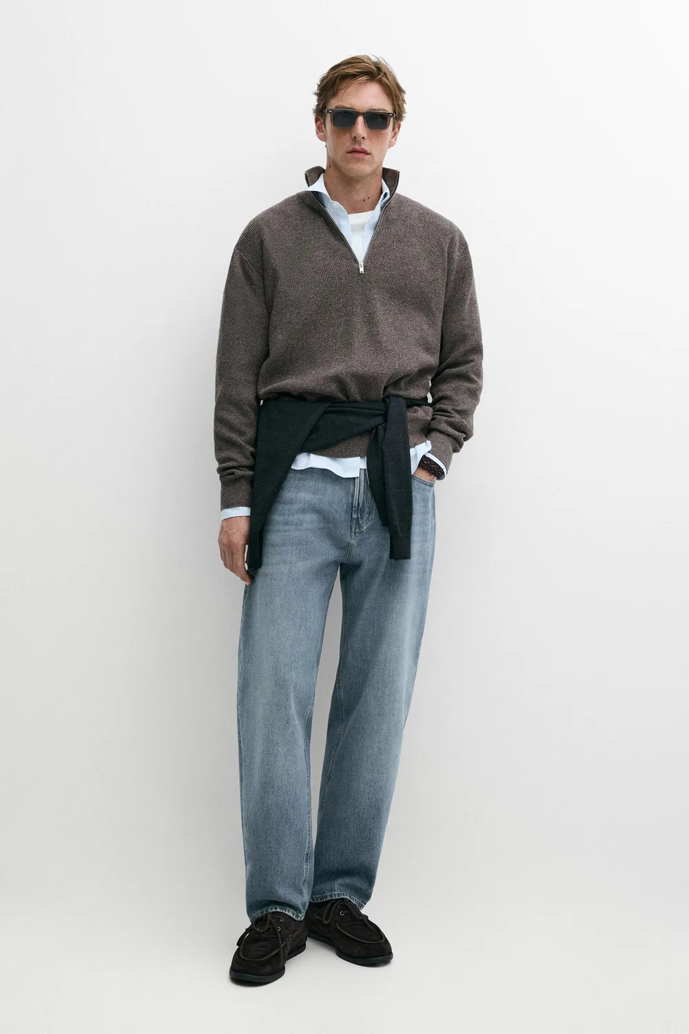Свитер Massimo Dutti Mock Neck Knit With Zip, бежево-коричневый — фото 3