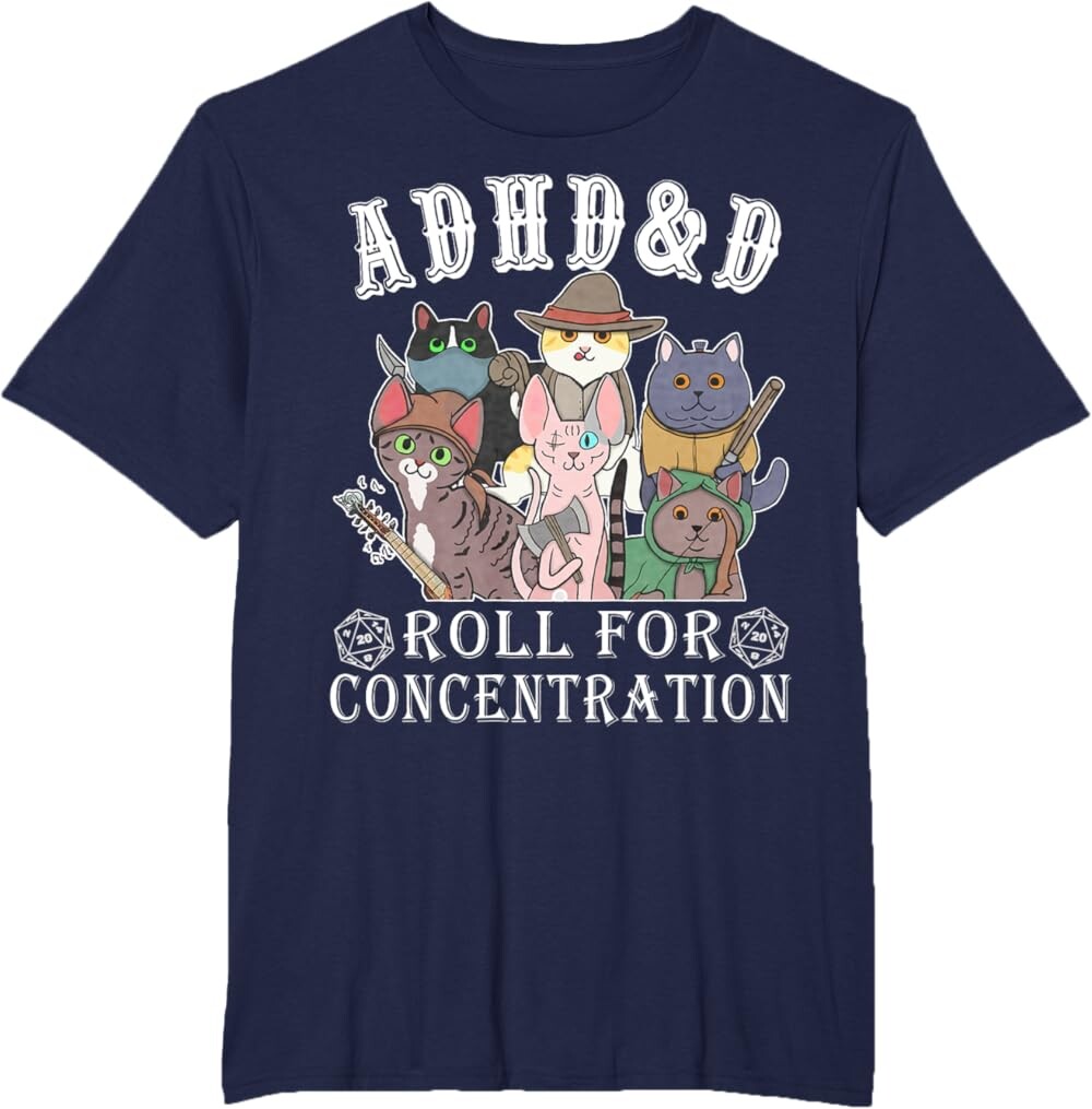 

Мужская футболка Funny Tees Gamer RPG Apparel Cats RPG Gamer Roll For Concentration D20 Dice Nerdy, темно-синий