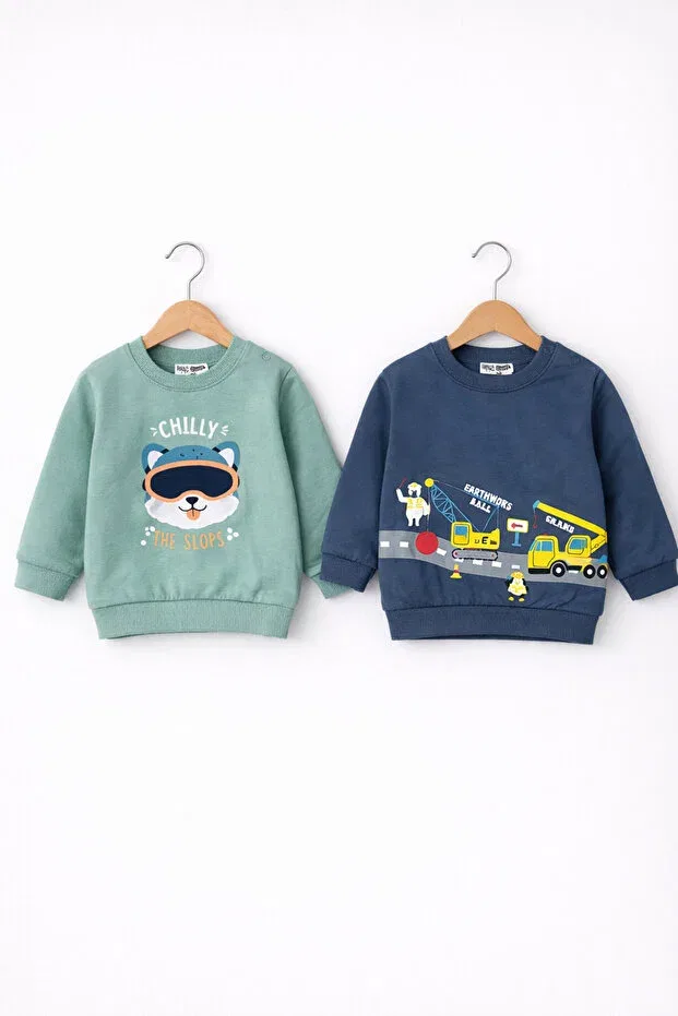 Детское для мальчиков свитшот с принтом Hello Baby, Navy Blue - Turquoise
