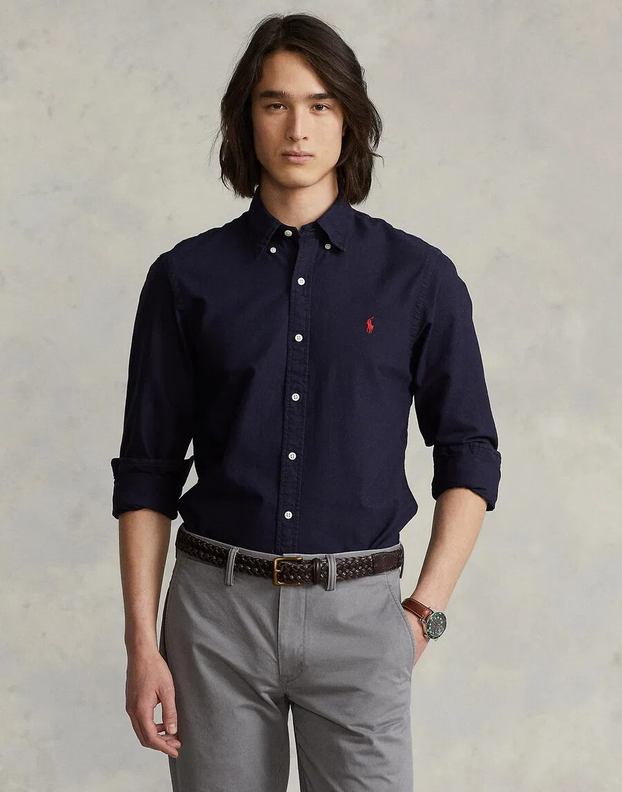 Рубашка Polo Ralph Lauren приталенного кроя на пуговицах, темно-синяя — фото 2