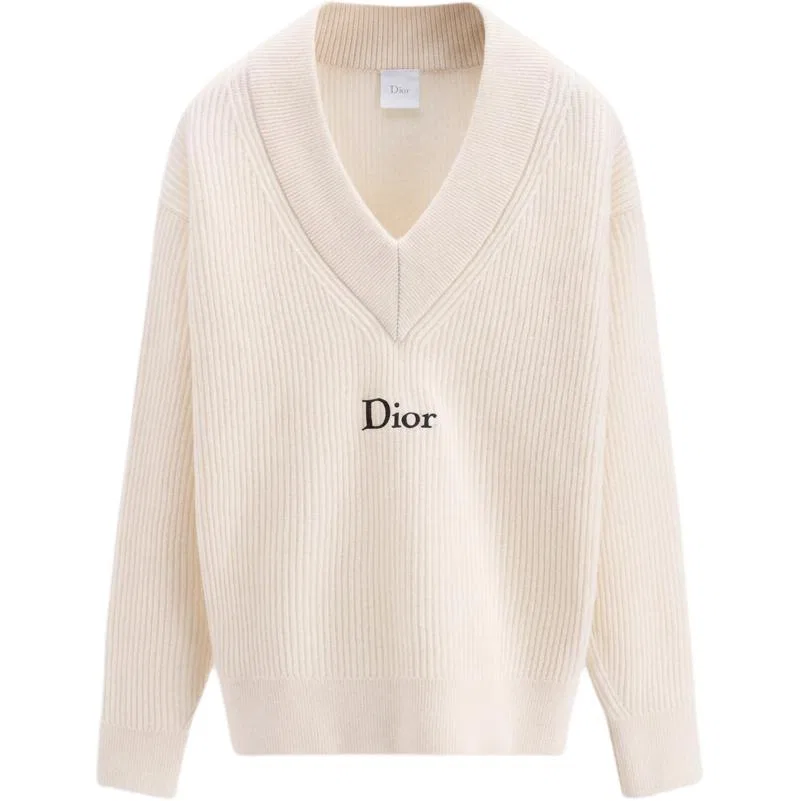 Женский кашемировый свитер с V-образным вырезом, белый, DIOR