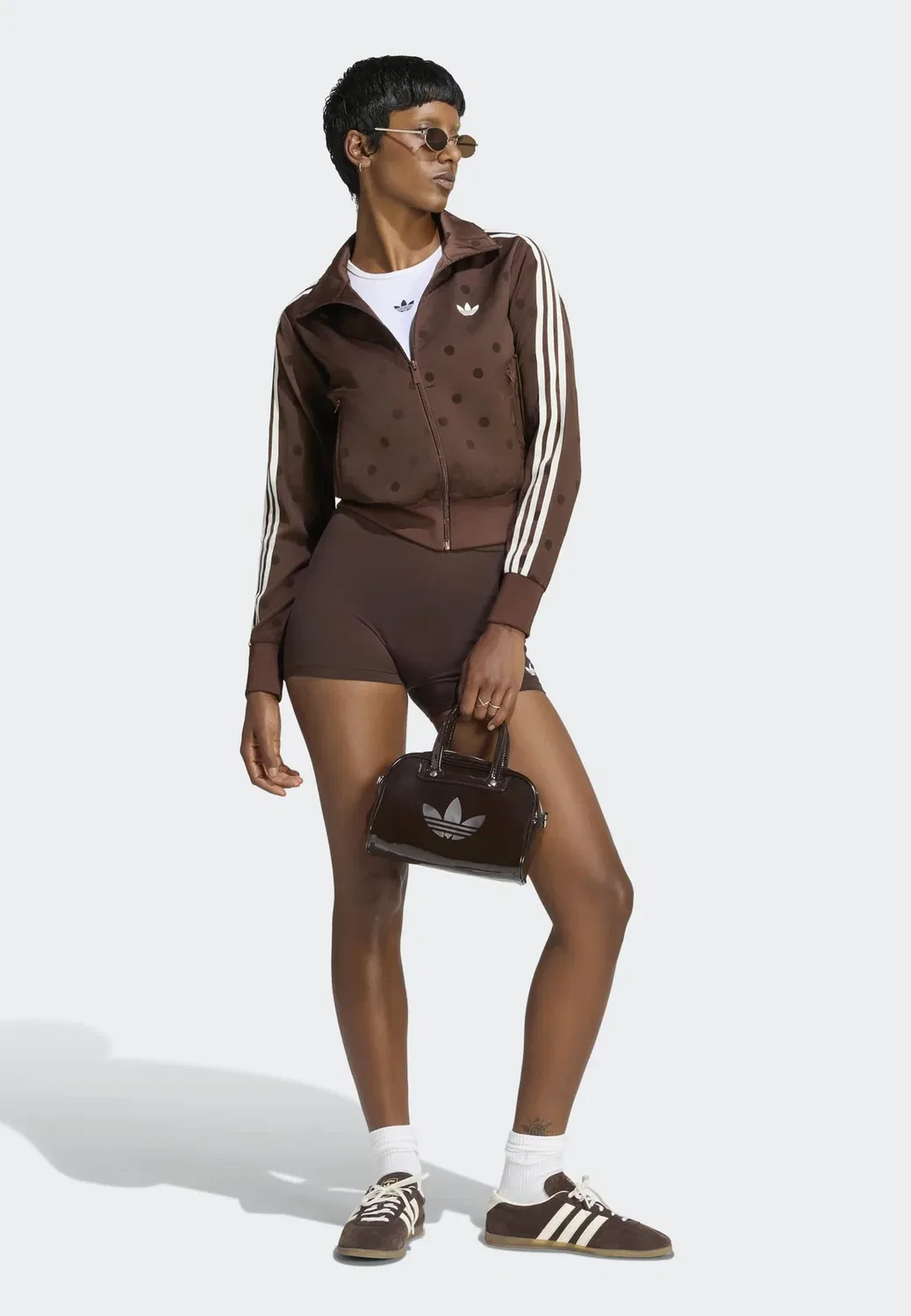Атласная толстовка в горошек на молнии Adidas Originals, Auburn — фото 2