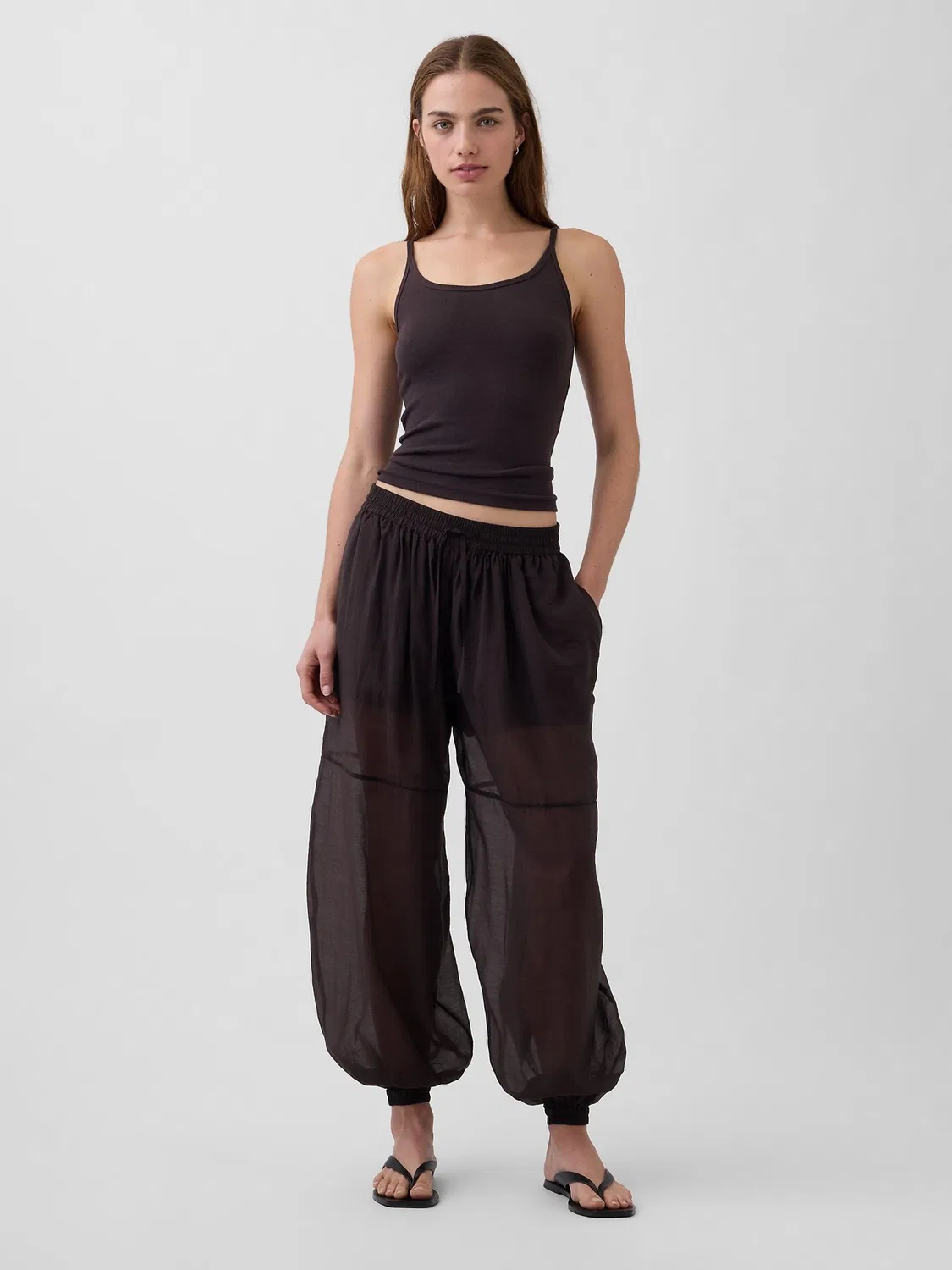 Штаны-парашюты из шифона с манжетами Gap, коричневый — фото 3