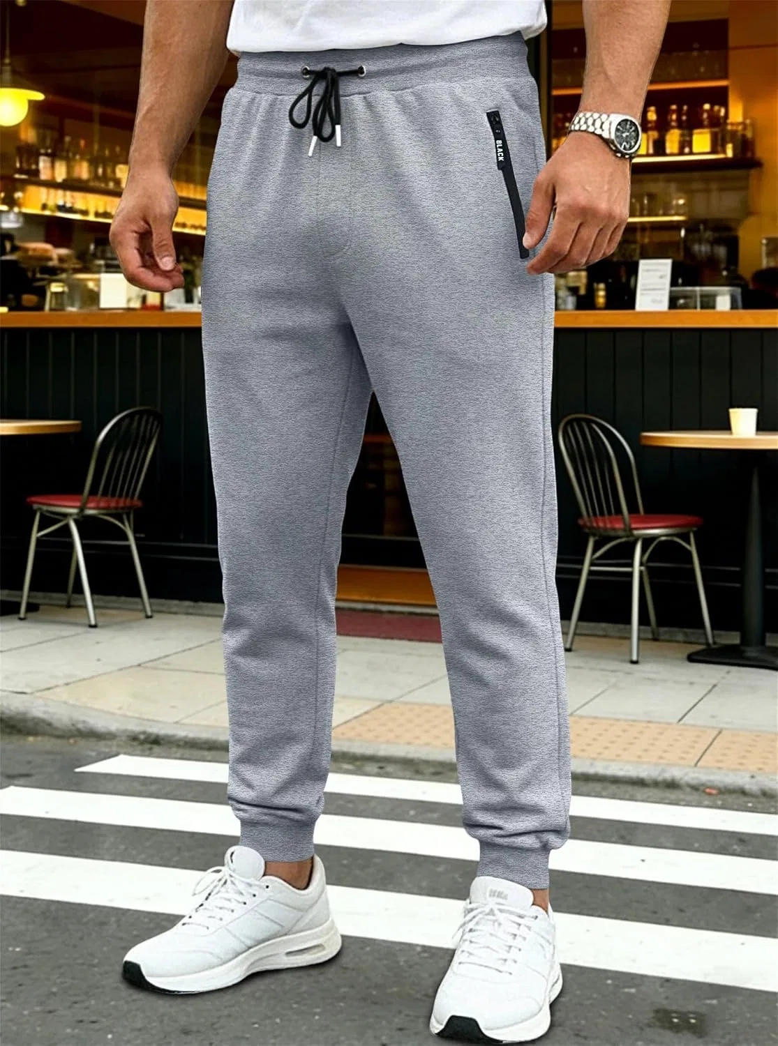 Мужские спортивные штаны с утяжкой, Slim Fit, с карманами на молнии, светло-серый — фото 2