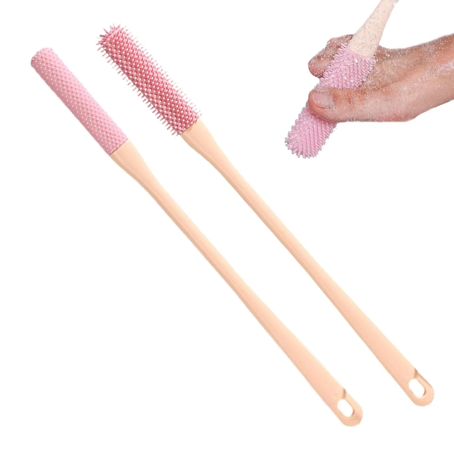 Щетка для пальцев ног с длинной ручкой, силиконовые щетинки, Generic, Rose