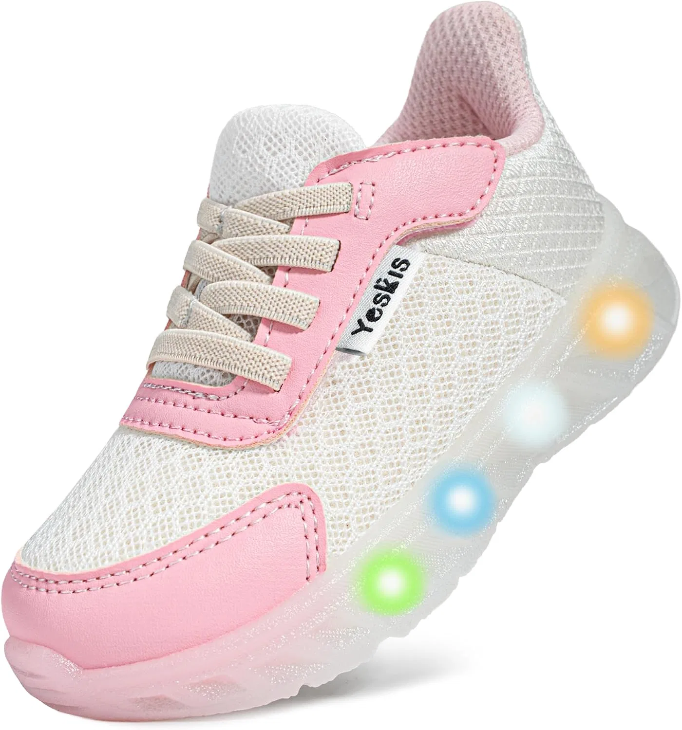 Детские кроссовки для девочек со светящейся подошвой YESKIS, White Pink Toddler Light Up Shoes Girls