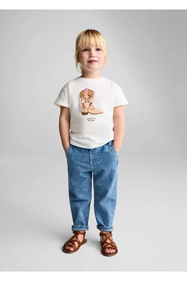 Детская хлопковое футболка с принтом Mango Baby, Off White