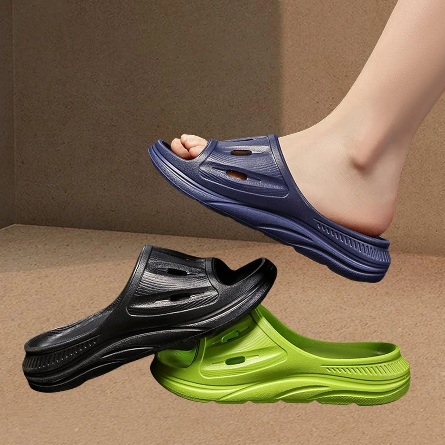 Сандалии Recovery Slides женские на низком каблуке, с удобной подкладкой, ортопедические, легкие, удобные, с поддержкой свода стопы, для дома и улицы, мужские тапочки-вьетнамки Generisch, синий — фото 3