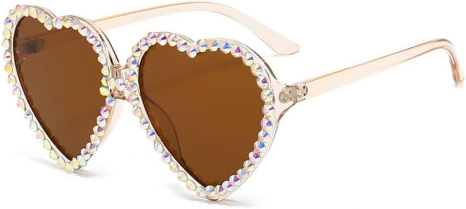 

Модные солнцезащитные очки с бриллиантами и стразами в форме сердца для женщин и мужчин, персонализированные солнцезащитные очки конфетных цветов для вечеринки и пляжа MTZJH, Tea