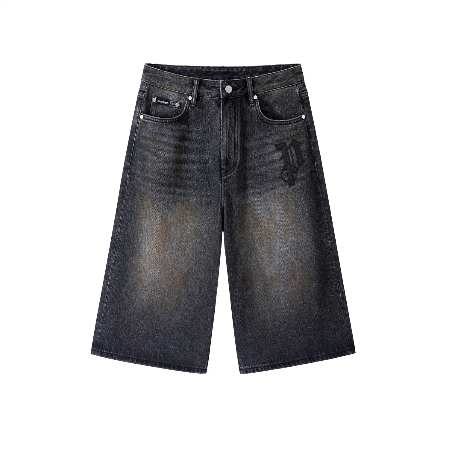 Детские джинсовые шорты свободного кроя с широкой штаниной PALM ANGELS, Black