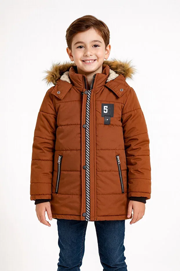 Детское зимнее пальто для мальчиков с капюшоном Mika Bebek & Çocuk, Brown