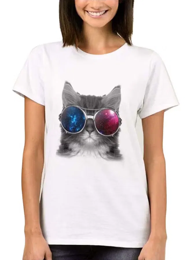 Футболка с принтом короткий рукав Kitty with sunglass 1St Piece, белый