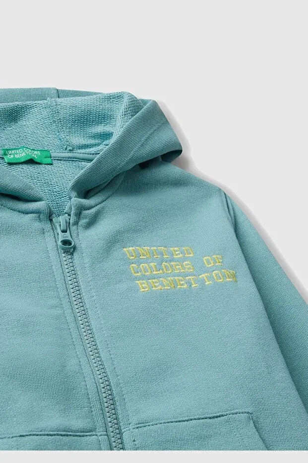 Детские свитшот с капюшоном на молнии с принтом United Colors Of Benetton, Gray-Green — фото 3