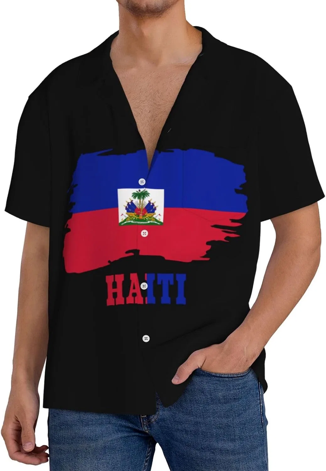 Мужская свободная рубашка с коротким рукавом с картой Гаити, Black