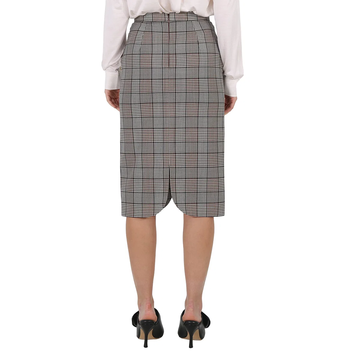 Юбка-карандаш Check Wool Scalloped Hem Pencil Skirt Burberry, Deep Taupe Check — фото 3