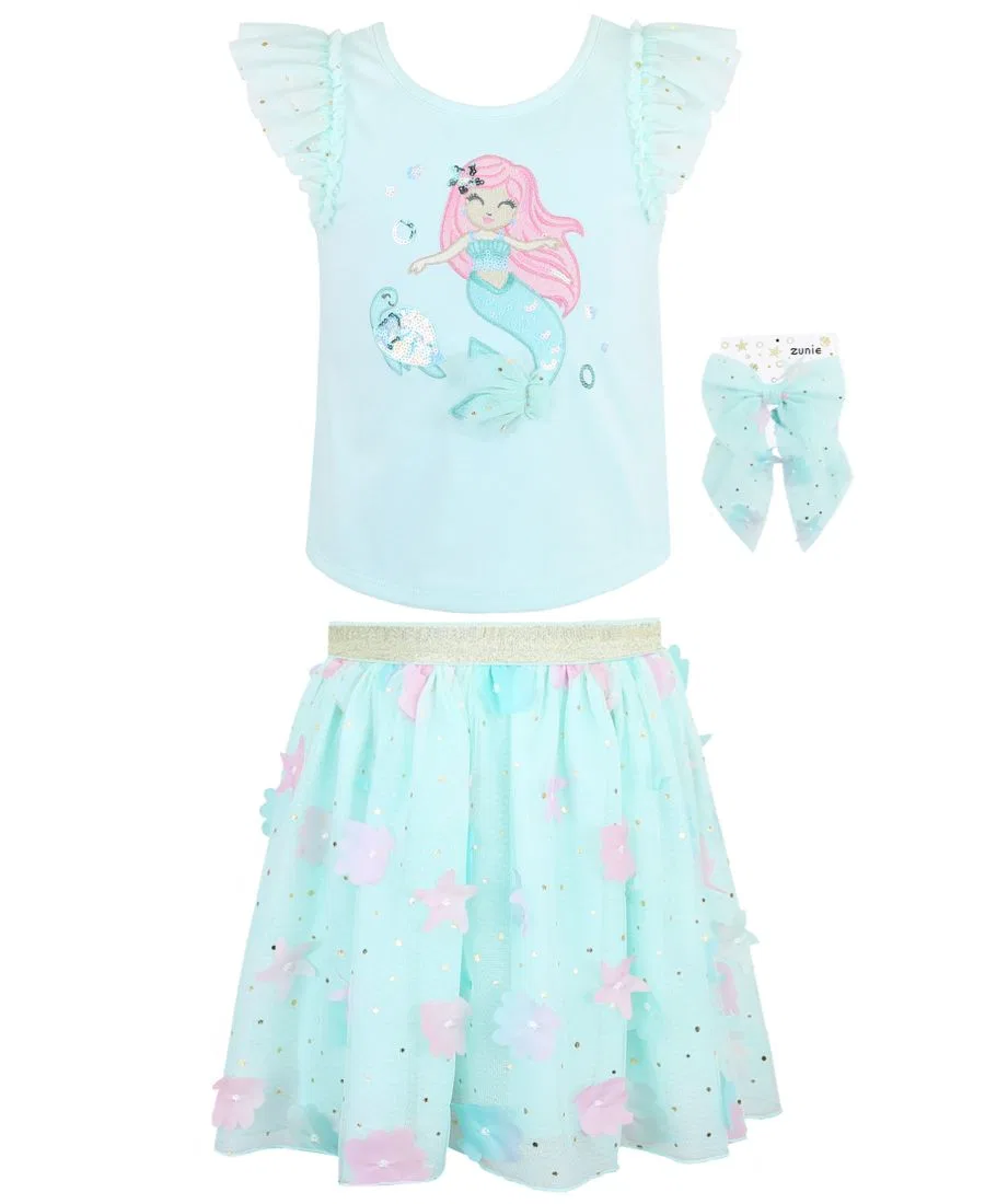 Комплект из топа с коротким рукавом и юбки с ободком, модель Mermaid Pink & Violet, Light Pastel Green — фото 2