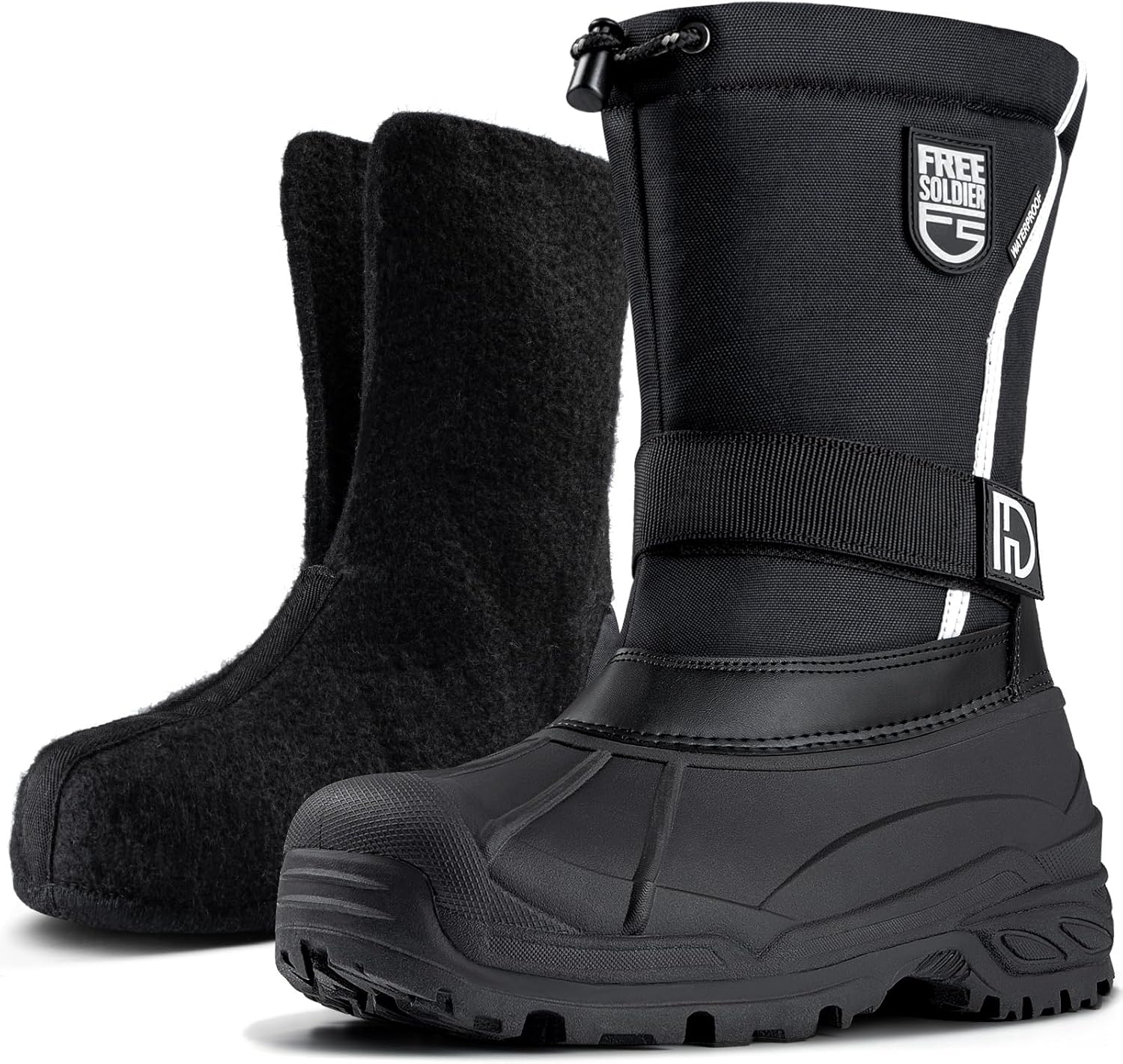 

Мужские зимние ботинки FREE SOLDIER, утепленные, водонепроницаемые, для ходьбы на свежем воздухе, с нескользящей подошвой, для холодной погоды, с теплой внутренней отделкой, черный