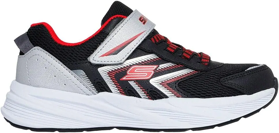Детские кроссовки для мальчиков Microspec Tread Skechers, Black Silver Synthetic/Black Textile/Red Trim