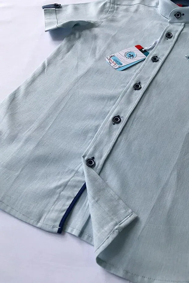 Детская рубашка для мальчиков с вышивкой Louis Kids, Mint Green — фото 2