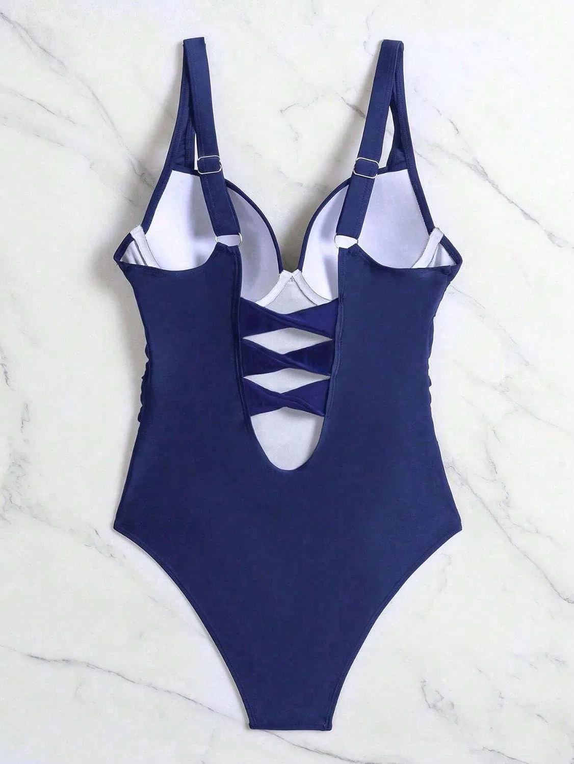 Женский монокини с рюшами на бретелях-спагетти, Navy Blue — фото 4