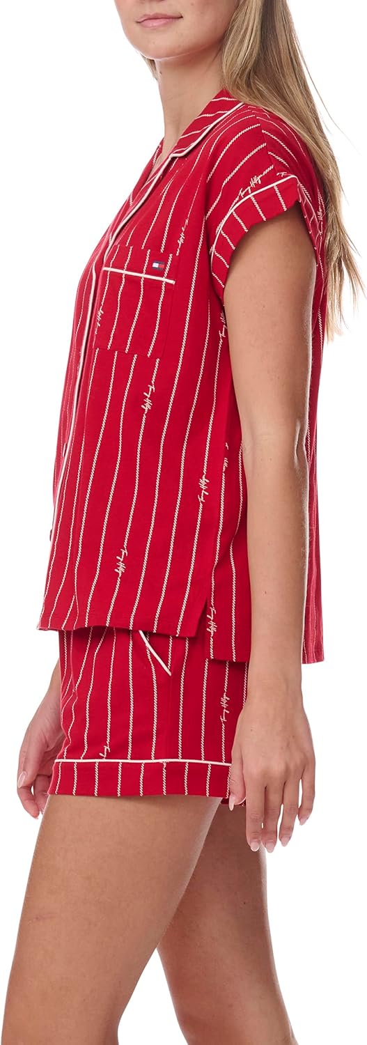 

Женский пижамный комплект Tommy Hilfiger Girlfriend с короткими рукавами и шортами, Signature Rope Stripe/Tango Red