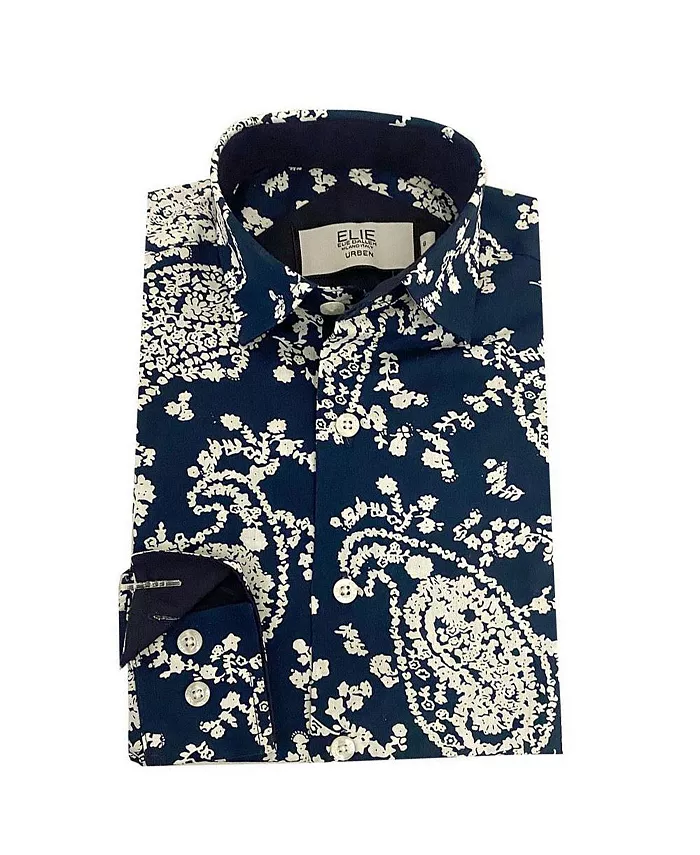 

Голубая рубашка с узором пейсли для мальчиков-подростков, модель Big Boys, Slim Fit Elie Balleh, синий