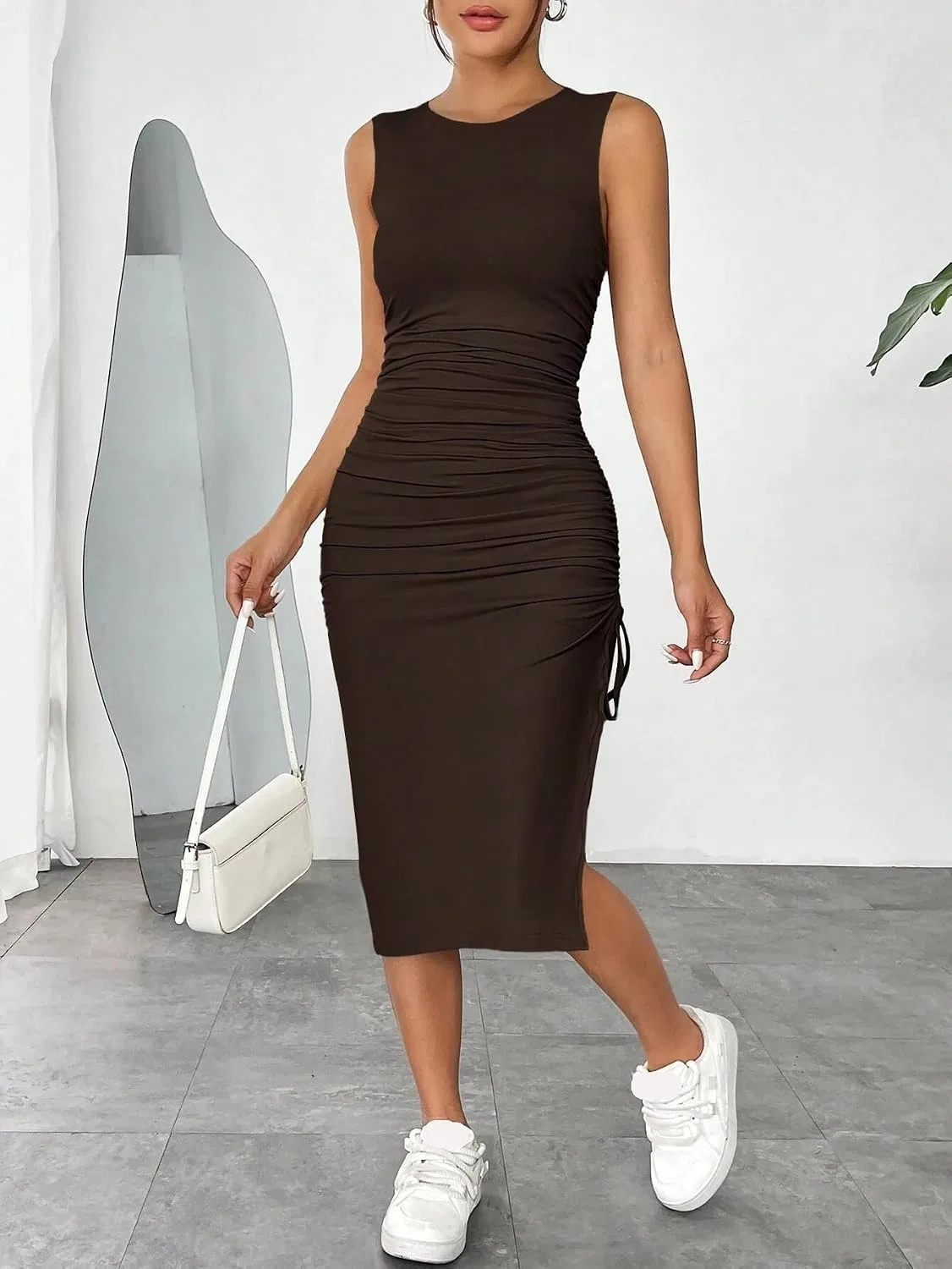 Женское элегантное трикотажное платье миди с запахом, Chocolate Brown — фото 4