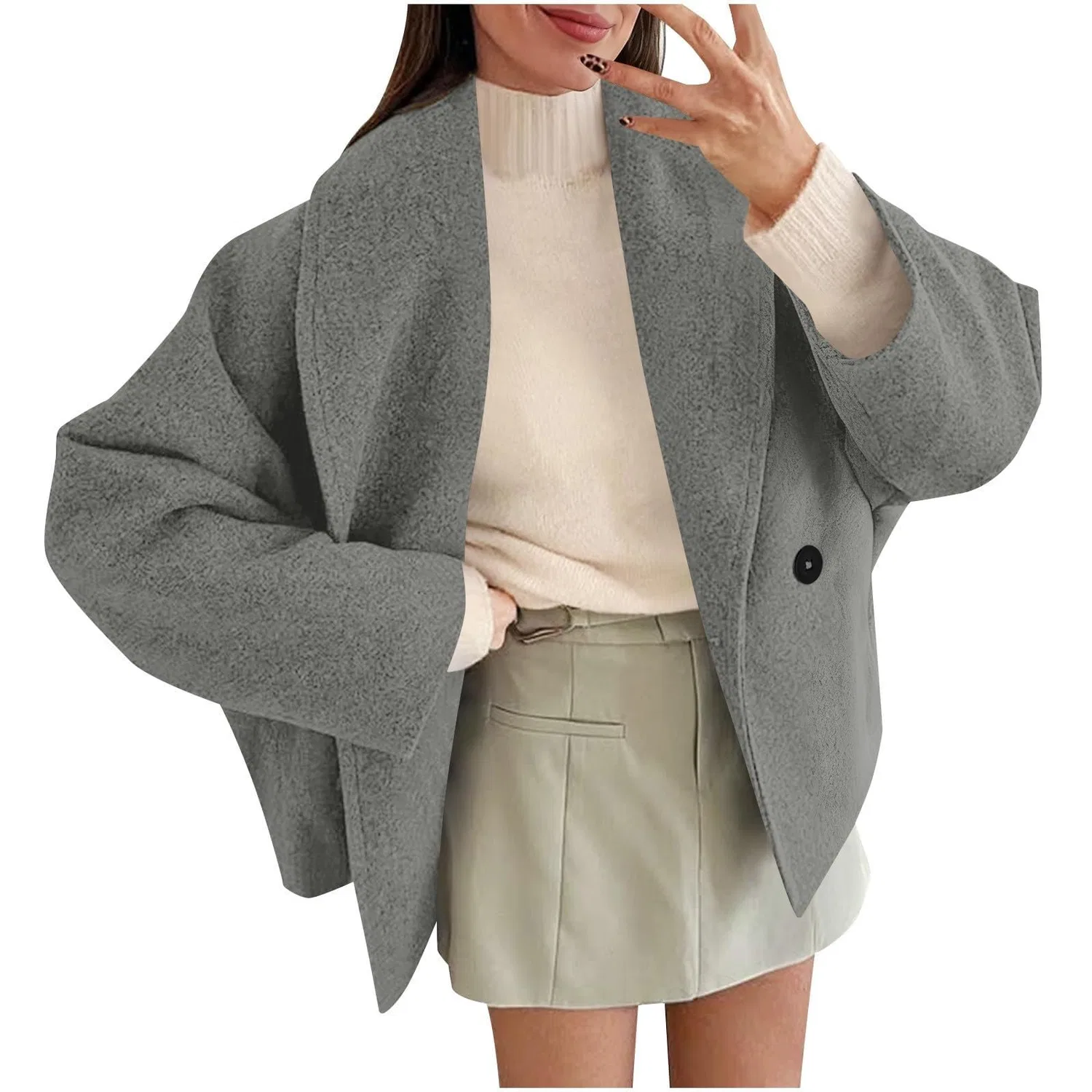 Женское пальто с отложным воротником Oversize из смесовой шерсти, Grigio