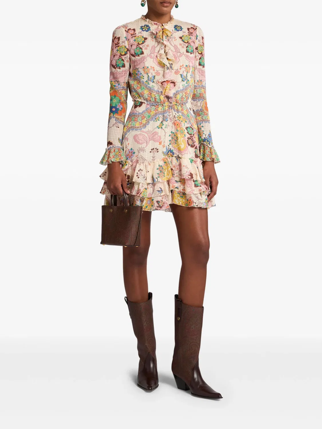 Мини-платье с рюшами ETRO, бежевый — фото 4