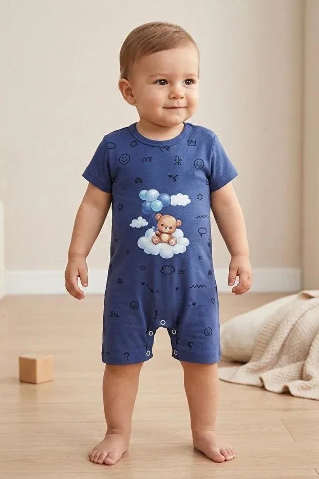 Детский комбинезон с принтом Teddy Bear Printed Unisex Baby Rompers Lucevera, Navy Blue