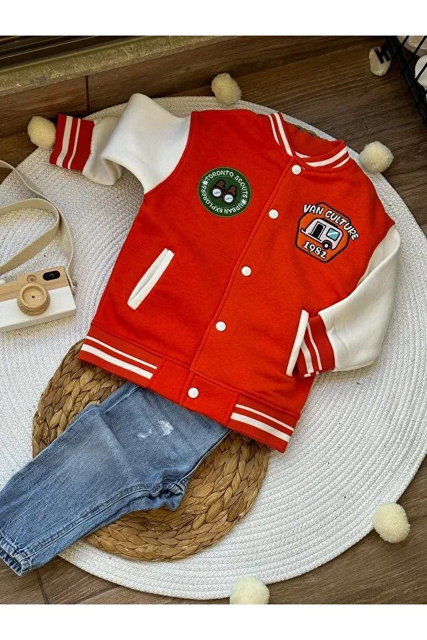 Детская куртка для девочек с принтом Orange League Back Printed College Jacket 1Baby1Cat, Orange — фото 2