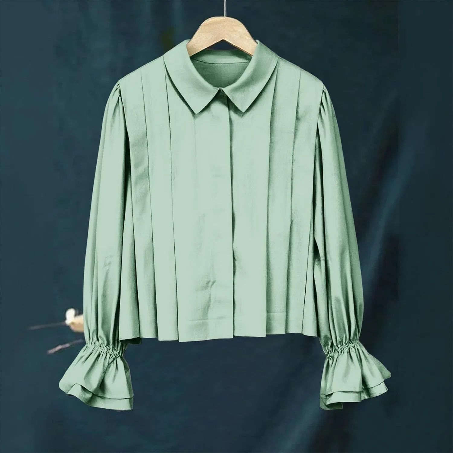 Женская блуза свободного кроя с длинным рукавом, модель Flowy Tie Front, мятный — фото 3