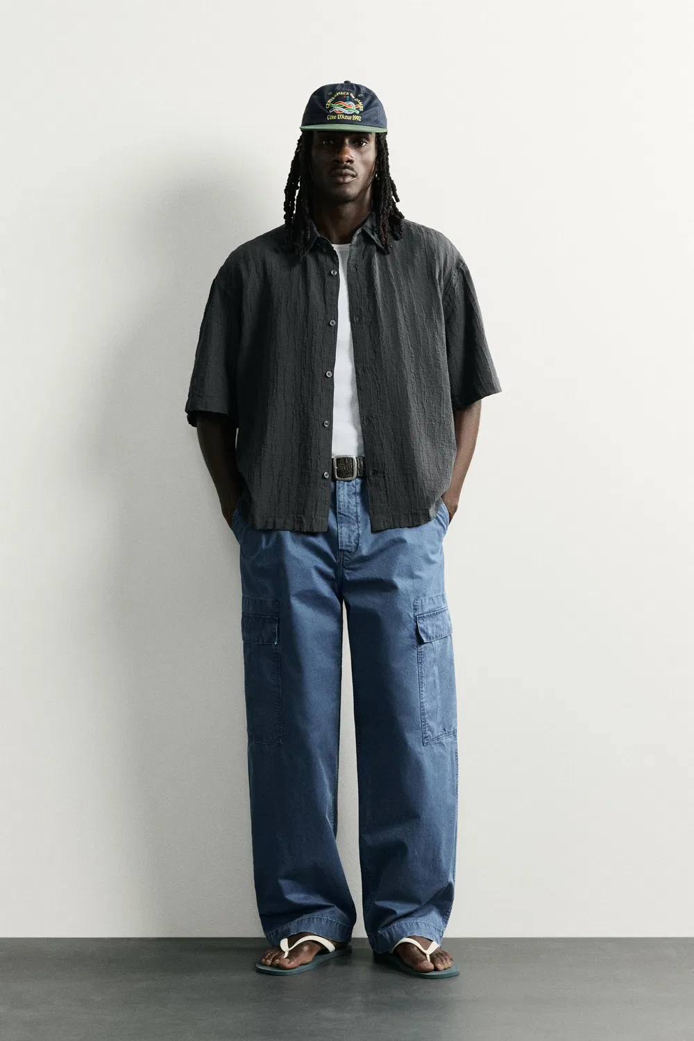 Рубашка свободного кроя из жаккардовой полоски ZARA, Anthracite grey