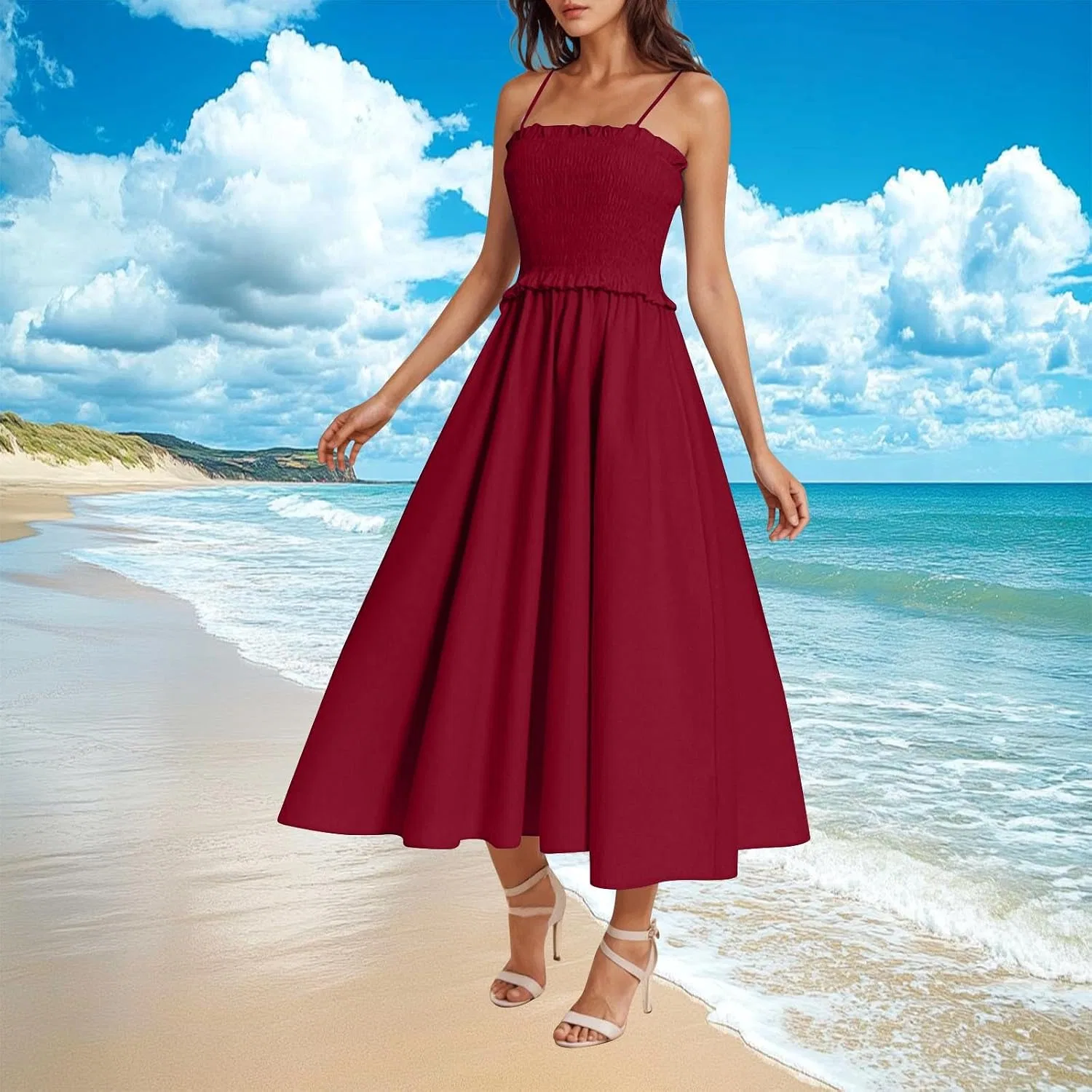 Женское макси-платье на бретелях A-line BoHo Beach, Wine — фото 3