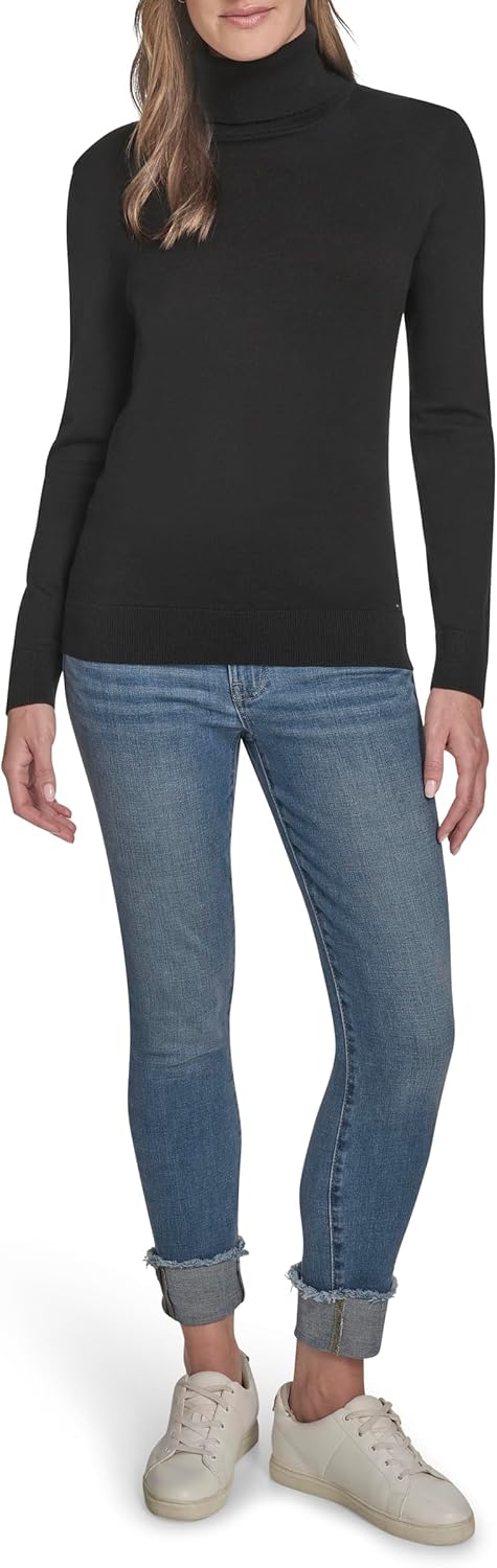 Женская легкая хлопковая водолазка Tommy Hilfiger, Black — фото 2