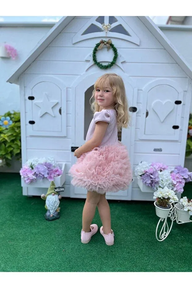 Детское платье для девочек с коротким рукавом Princess Trailing Detachable Ribbon Babymoon Kids, Powder — фото 3