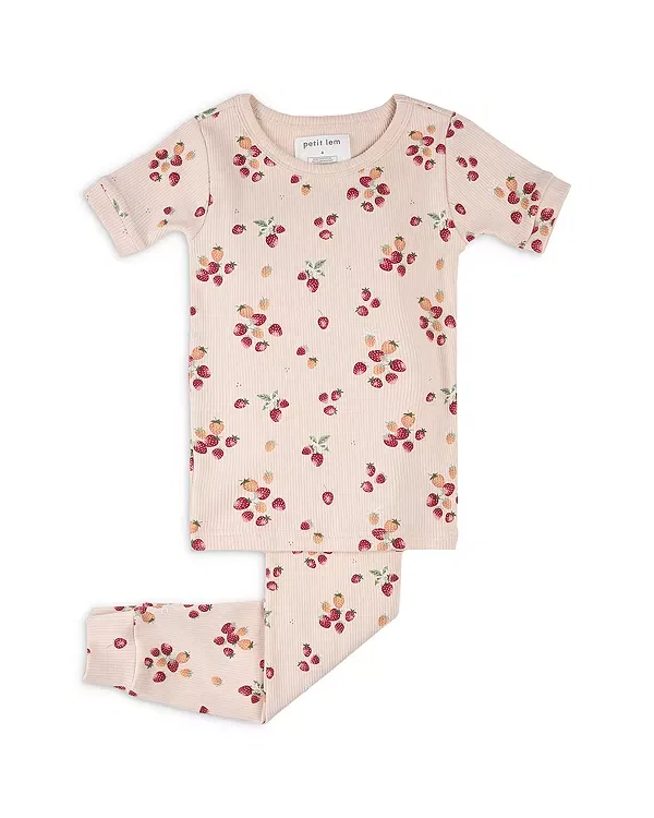 Детский комплект пижамы для девочек Strawberry Print Ribbed Pajama Set Petit Lem, Light Pink
