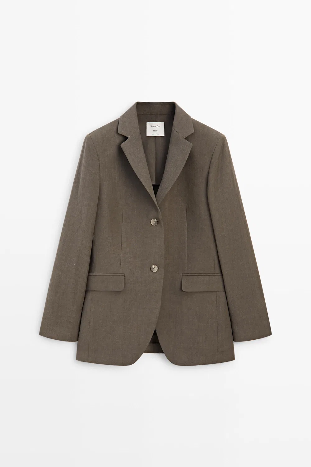 Блейзер Massimo Dutti, укороченный, из смесовой льняной ткани, коричневый — фото 2