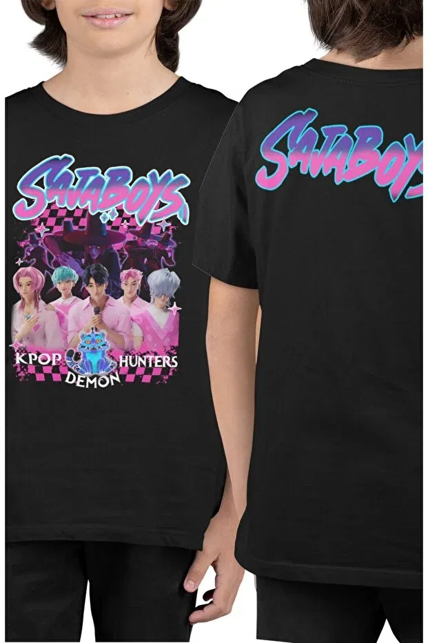 Детская футболка с принтом Kpop Saja Boys Ense Printed Unisex Demon Hunters Themed Baby T-Shirt, Fuddy Moda, Black