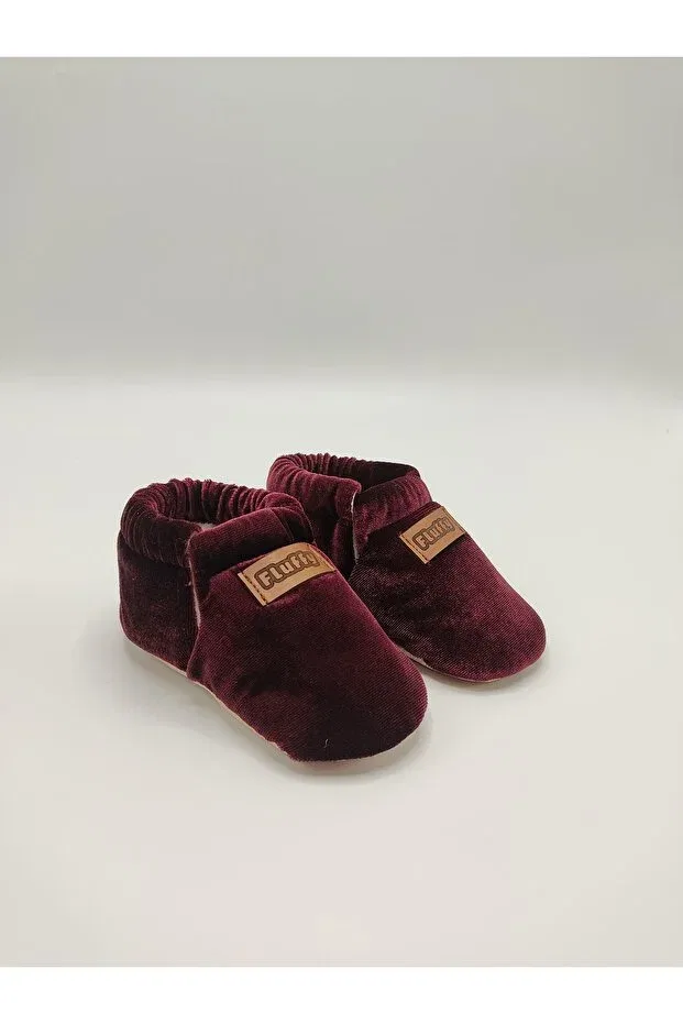 Детские для мальчиков и девочек тапочки из вельвета Fluffy, Burgundy — фото 4