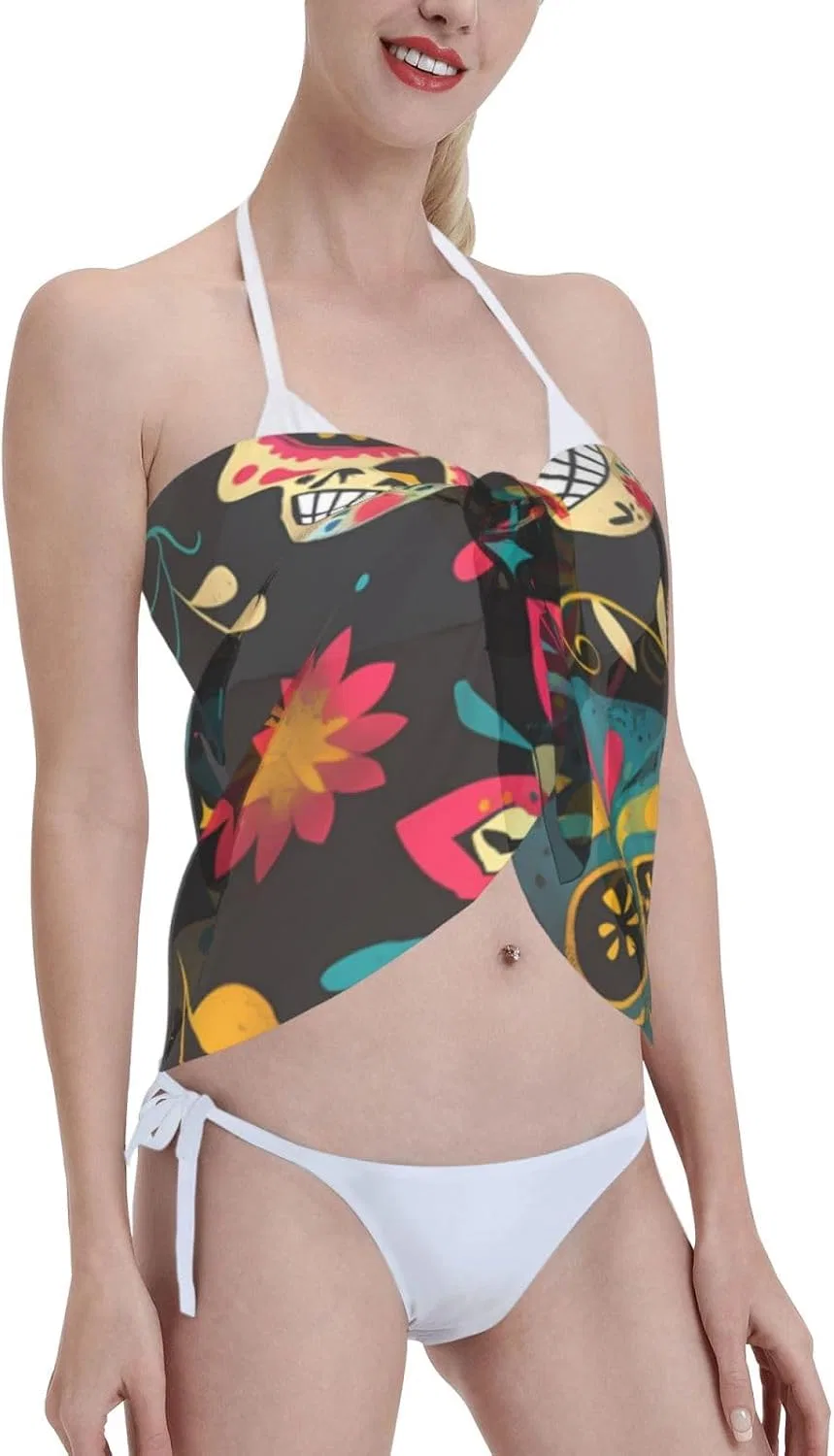 Женская пляжная накидка с принтом клубники Sarong, Skulls 7 — фото 4