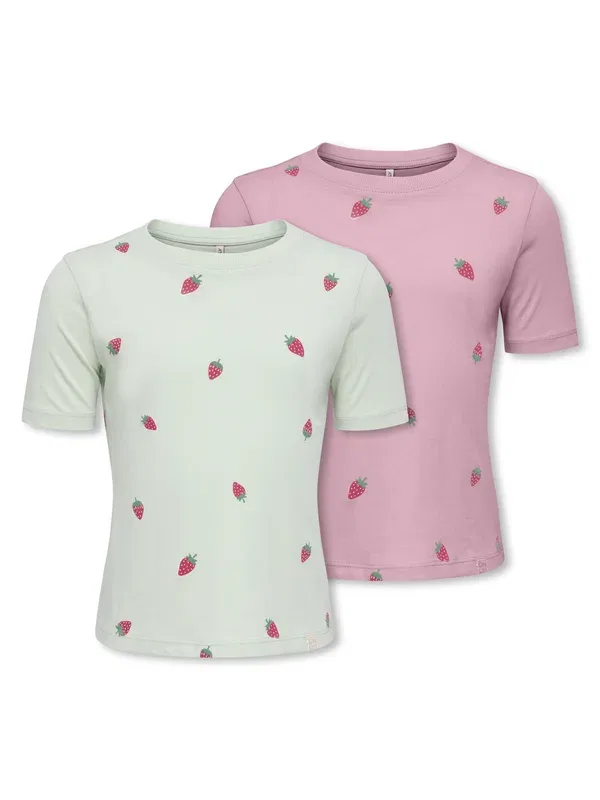 Футболка с принтом Beate tee 2 pack, Only Mini, Romance Rose, Green, зеленый