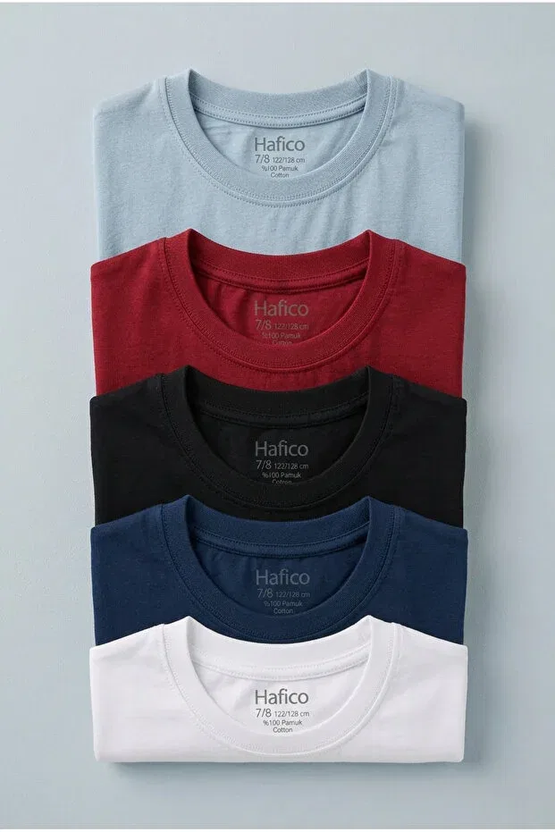 Детский комплект футболок с коротким рукавом хлопковый Hafico, Black - Off-White - Burgundy - Ice Blue - Indigo — фото 4